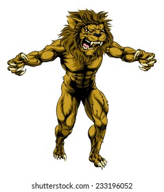 An illustration of a Lion scary sports mascot with claws out