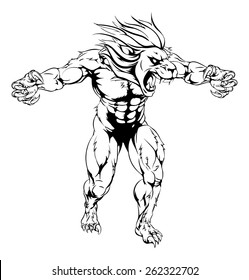 An illustration of a Lion scary sports mascot with claws out