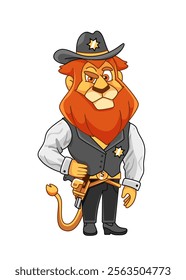 Illustration of a lion sheriff character in a cute cartoon style.