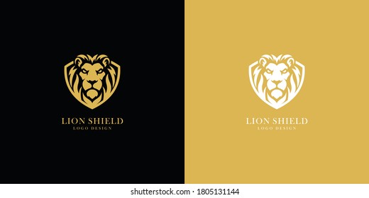 illustration lion shield logo vector