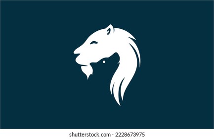 illustration of lion and silhouette bear logo