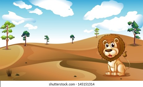 Illustration of a lion sitting at the desert