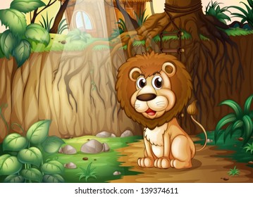 Illustration of a lion sitting at the forest