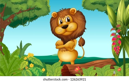 Illustration of a lion standing in the woods