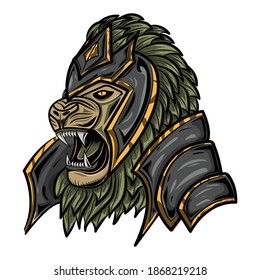 Illustration of lion warrior vector drawing for poster or clothes designs
