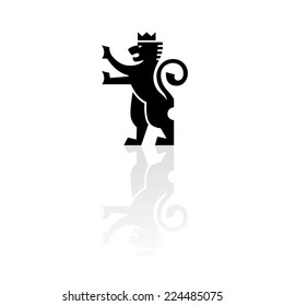 Illustration of a lion wearing a crown with raised paws on a white background. Vector. Logo. Sign.