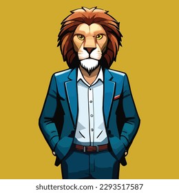 ilustración de un león con traje de oficina personaje de caricatura 