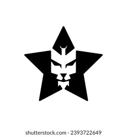 illustration of a lion's head design in a star shape, black in color. Simple, suitable for icons, e-sports logos, logos.