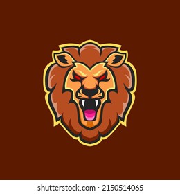 illustration of lion's head in orange color for mascot logo.