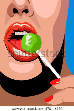Illustration of lips and chupa chups