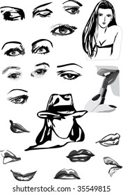 illustration with lips and eyes collection isolated on white background