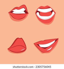 illustration of a lips and A set of red lips with a smile on the bottom and Vector Art illustration template banner design lips and lip vector design download and lip red color and lip set 