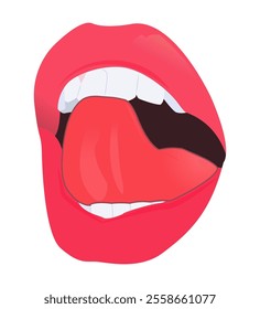 illustration of lips with tongue sticking up, This design is ideal for use in projects related to beauty, healthcare, communication, or art.