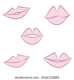 Illustration of lips. Vector set of kisses for valentine's day or romantic aesthetic. Smooch icons in pink for design assets