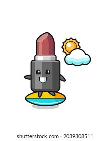 Illustration of lipstick cartoon do surfing on the beach , cute style design for t shirt, sticker, logo element