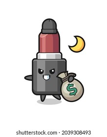 Illustration of lipstick cartoon is stolen the money , cute style design for t shirt, sticker, logo element