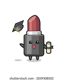 Illustration of lipstick cartoon throwing the hat at graduation , cute style design for t shirt, sticker, logo element