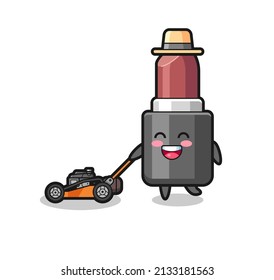 illustration of the lipstick character using lawn mower , cute style design for t shirt, sticker, logo element