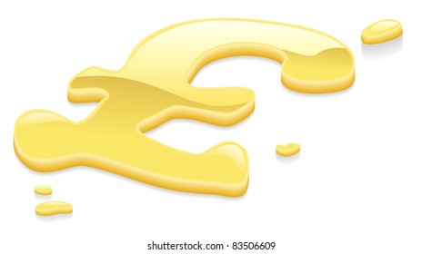 Illustration of a liquid gold metal pound sterling symbol