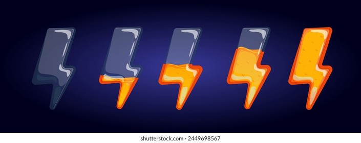 illustration; liquid; vector; design; transparent; levels; container; volume; glass; cartoon; graphic; five; fluid; yellow; progress; energy; lightning