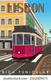 illustration of lisbon city with tram