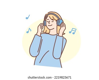 Illustration of listening to music. Relaxation, hobbies and healing.