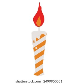 Illustration of a lit candle, striped candle
