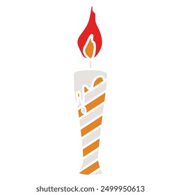Illustration of a lit candle, striped candle
