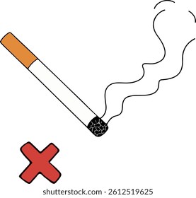 Illustration of a lit cigarette with smoke and a red 'X' symbol, representing a no-smoking message.
