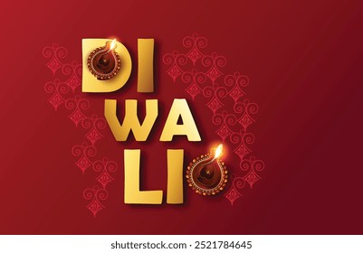 illustration of a lit Diya, symbolizing the festival of Diwali, with a wish for love, prosperity, and Clay Diya lamps lit during Diwali, Hindu festival of lights celebration