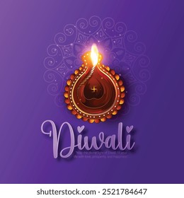 ilustración de un Diya encendido, que simboliza el festival de Diwali, con un deseo de amor, prosperidad y lámparas de Clay Diya encendidas durante Diwali, celebración del festival hindú de luces