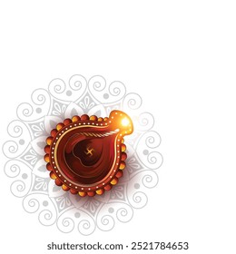 illustration of a lit Diya, symbolizing the festival of Diwali, with a wish for love, prosperity, and Clay Diya lamps lit during Diwali, Hindu festival of lights celebration