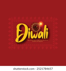 illustration of a lit Diya, symbolizing the festival of Diwali, with a wish for love, prosperity, and Clay Diya lamps lit during Diwali, Hindu festival of lights celebration