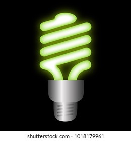 An Illustration Of A Lit LED Bulb On A Black Background With A Neon Effect In Neon Green Saturated Colors To Symbolize Ecological Energy.