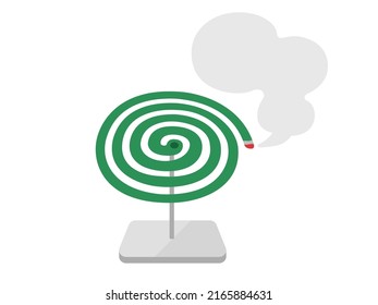 An illustration of a lit, mosquito coil set on a table.