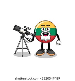 Illustration of lithuania flag mascot as an astronomer , character design