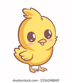 Illustration of a little baby chicken bird cartoon character. Yellow cute chick