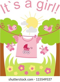 illustration - little baby shirt drying on the rope