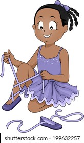 Illustration of a Little Ballerina Tying Her Ballet Shoes