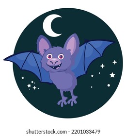 illustration of a little bat in cartoon style, children's character for halloween.
