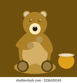 
illustration of a little bear with a pot of honey