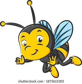 The illustration of the little bee with the black and yellow color is flying with the small wings