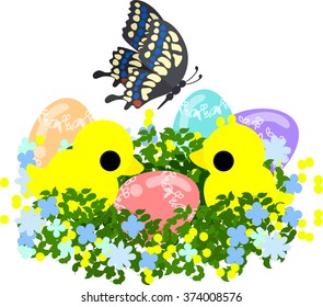 Illustration of little birds and Easter egg