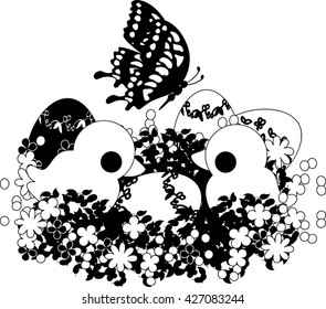 Illustration of little birds and Easter egg