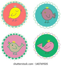The illustration with little birds in the frame