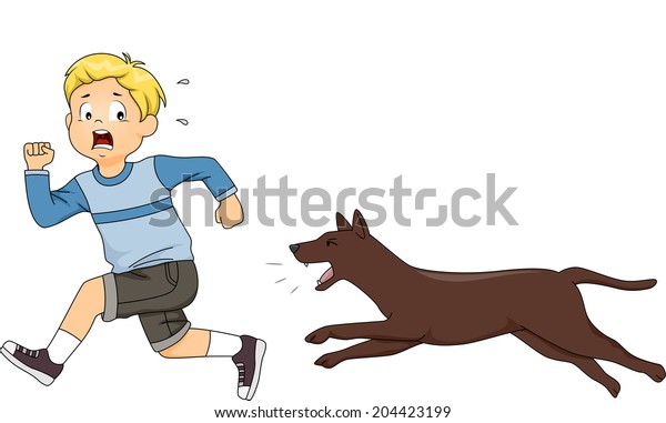 小さな男の子が犬に追いかけられるイラスト のベクター画像素材 ロイヤリティフリー