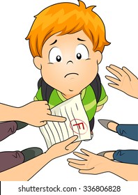 Illustration of a Little Boy Being Scolded by His Parents Over His Failing Grade