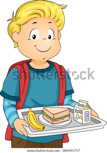 Illustration Little Boy Cafeteria Carrying Tray Stock Vector (Royalty ...