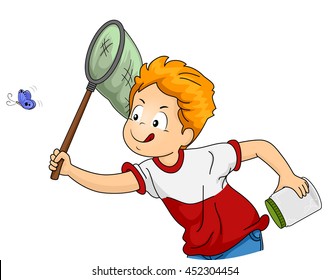 Illustration of a Little Boy Chasing After a Butterfly