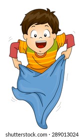 Illustration of a Little Boy Competing in a Sack Race